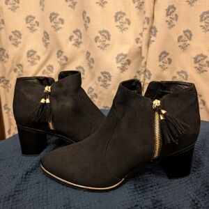 Elegant Black Ankle Booties with Gold Accents
